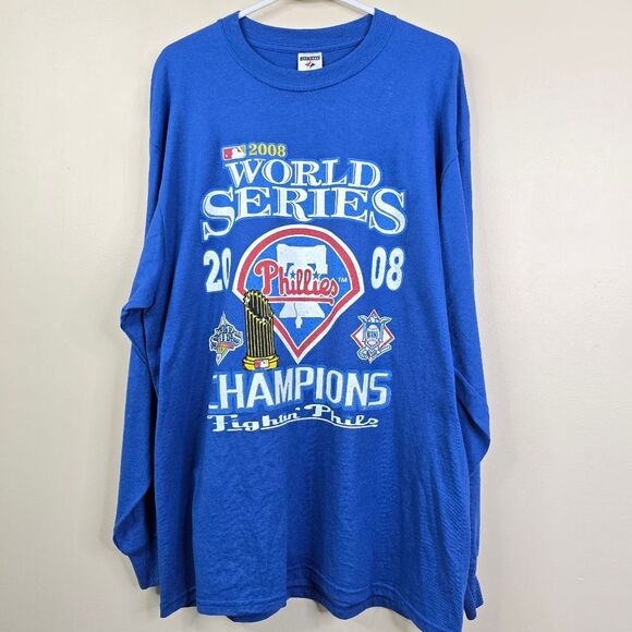 Jerzees Phl Phillies 2008 WS Champs Doublesided Roster Scoresheet Tee XL - Picture 1 of 7